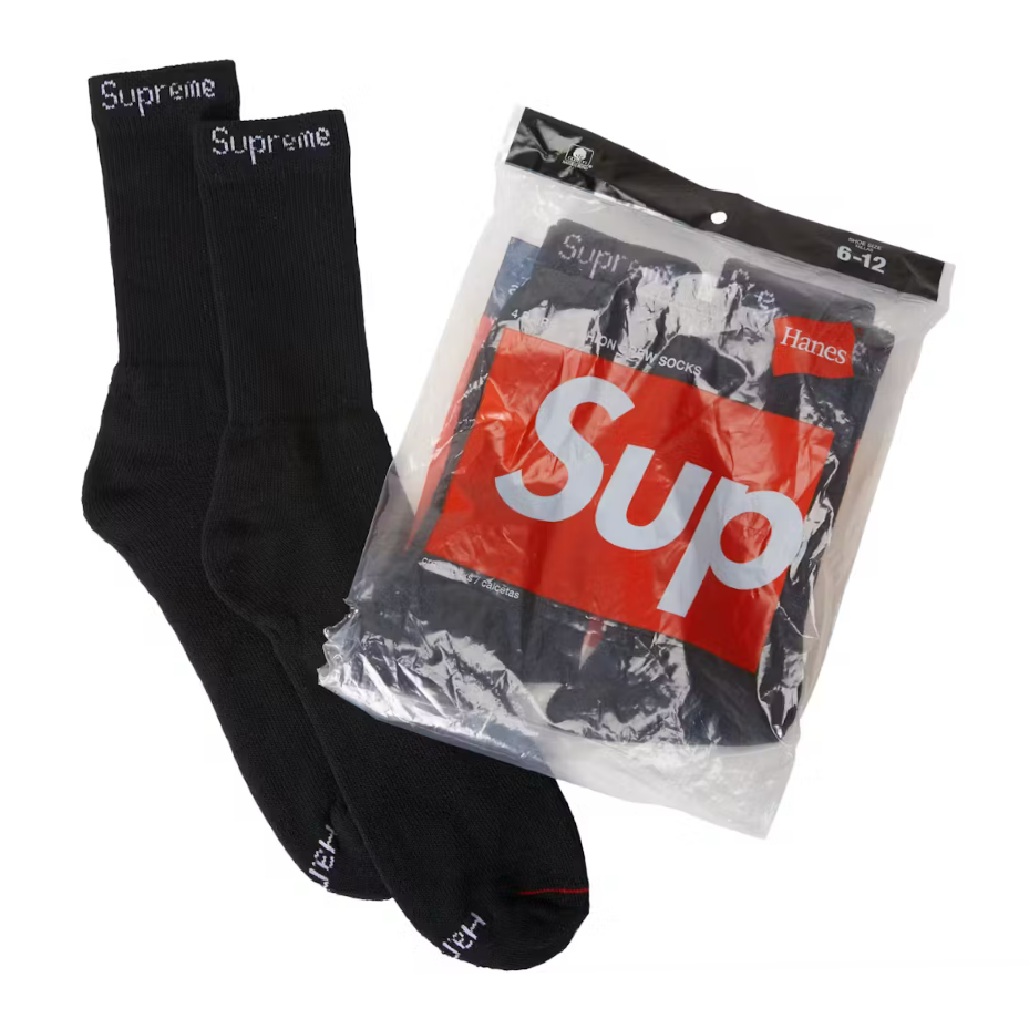 Supreme Hanes Crew Socks (4 Pack) - Black