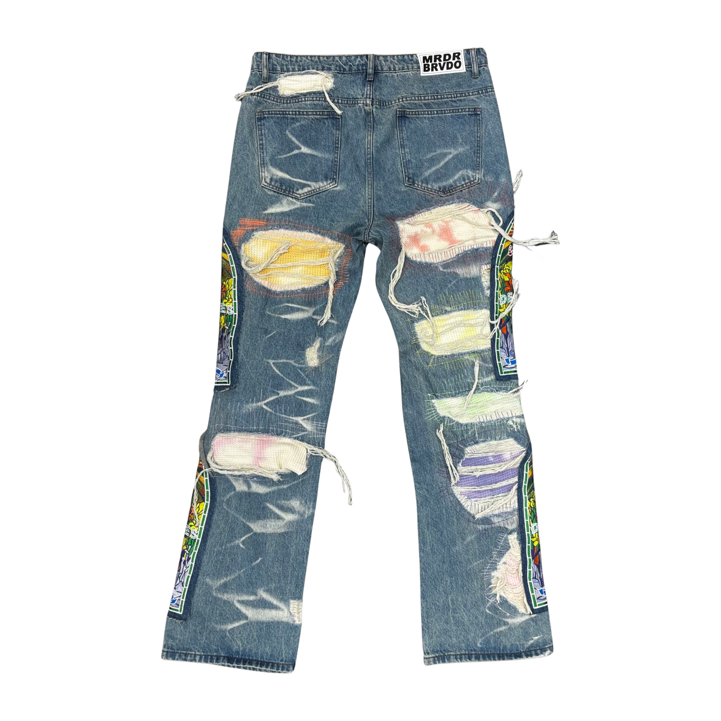 Used Who Decides War Stained Glass Multicolor Stitched Jeans - Sz 36