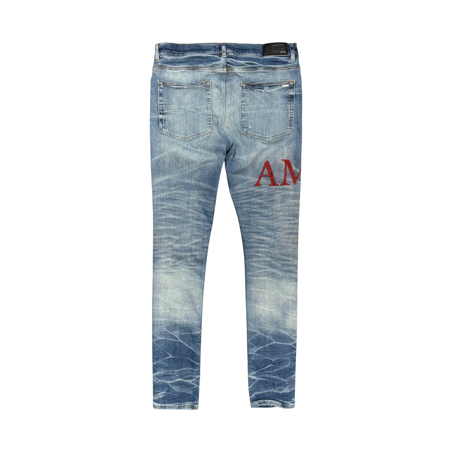 Used Amiri Serif Red Logo Jeans - Sz 36