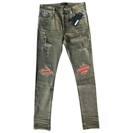 Amiri MX1 Bandana Denim Jeans Military Green - Sz 29