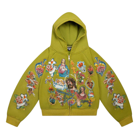 We Are Righteous "Risen King" Zip Up Hoodie - Moss