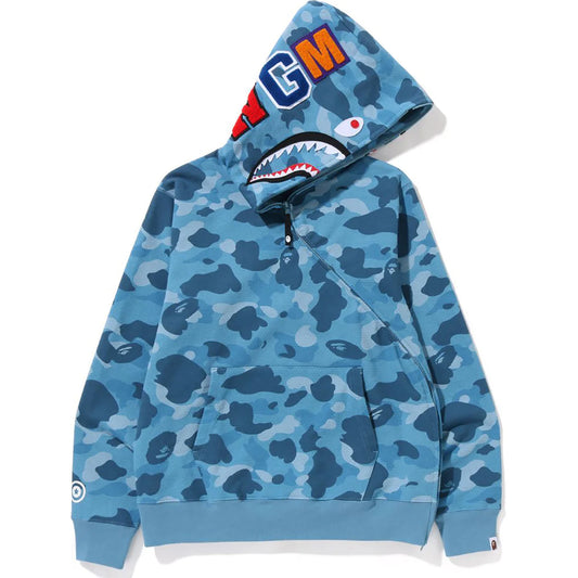 Bape Honeycomb Camo Shark Hoodie - Blue