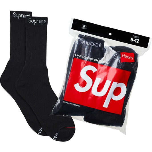 Supreme Hanes Crew Socks - 4 Pack (Black)