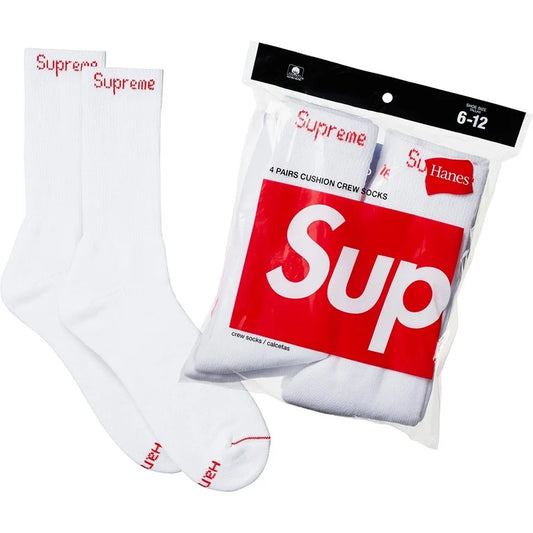 Supreme Hanes Crew Socks - 4 Pack (White)