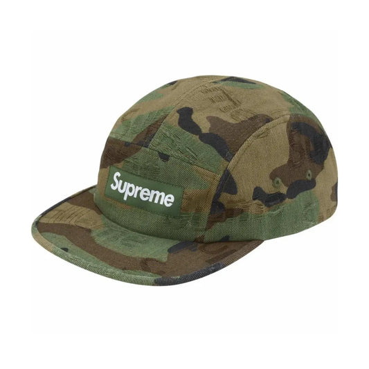 Supreme Jacquard Logos Denim Camp Cap Woodland Camo