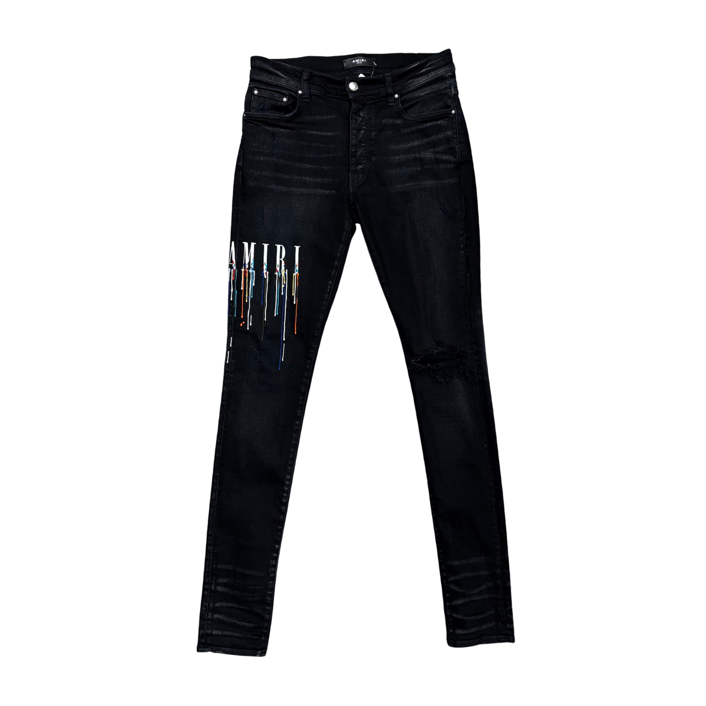 Used Amiri Paint Drip Logo Jeans Black - Sz 30