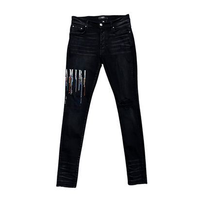 Used Amiri Paint Drip Logo Jeans Black - Sz 30