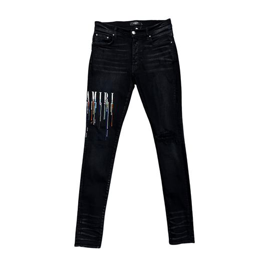 Used Amiri Paint Drip Logo Jeans Black - Sz 30