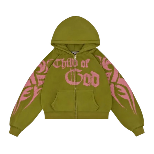 We Are Righteous "Child of God" Zip Up Hoodie - Moss