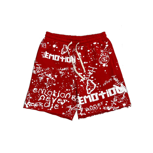 Mixed Emotion Graffiti Shorts - Red