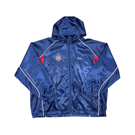 Used Supreme Satin Hooded Track Jacket Navy - Sz XL