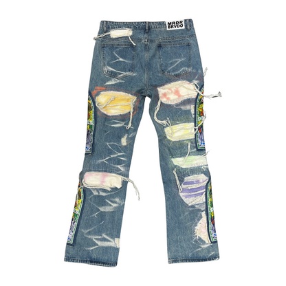 Used Who Decides War Stained Glass Multicolor Stitched Jeans - Sz 36