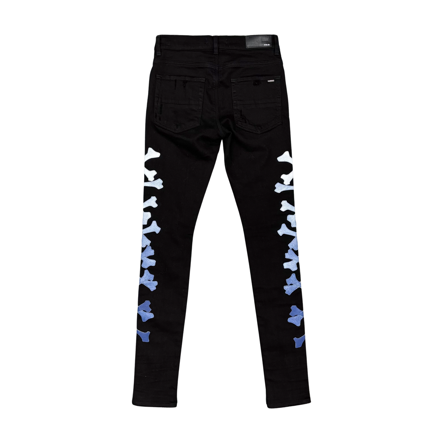 Used Amiri Black & Blue Gradient Bones Applique Jeans - Sz 28