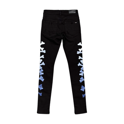 Used Amiri Black & Blue Gradient Bones Applique Jeans - Sz 28