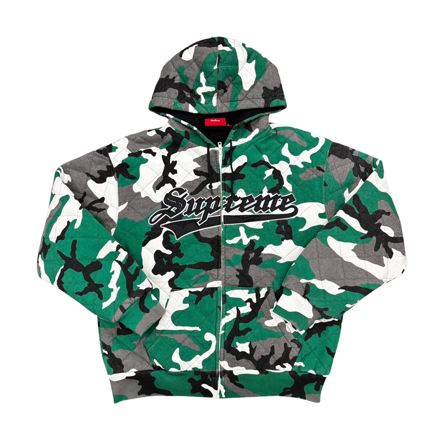Used Supreme Quilted Zip Up Hoodie Green Camo - Sz M
