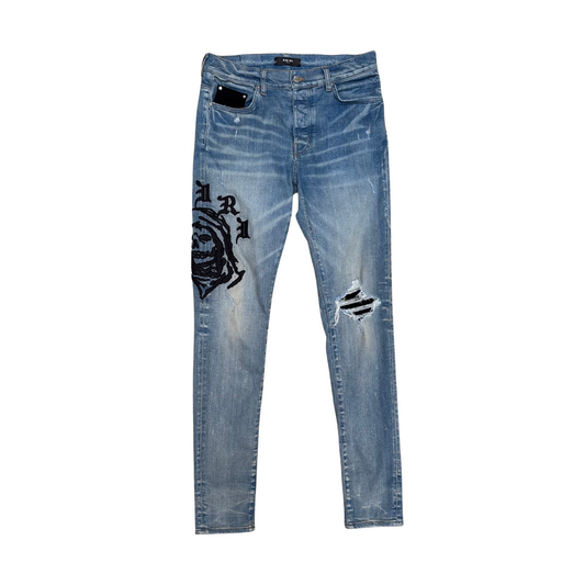 Used Amiri MX1 Skeleton Patch Denim Jeans- Sz 33