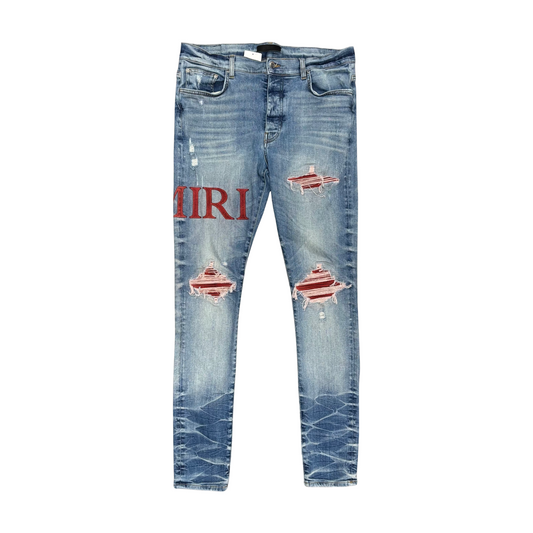 Used Amiri Serif Red Logo Jeans - Sz 36