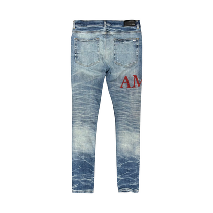 Used Amiri Serif Red Logo Jeans - Sz 36