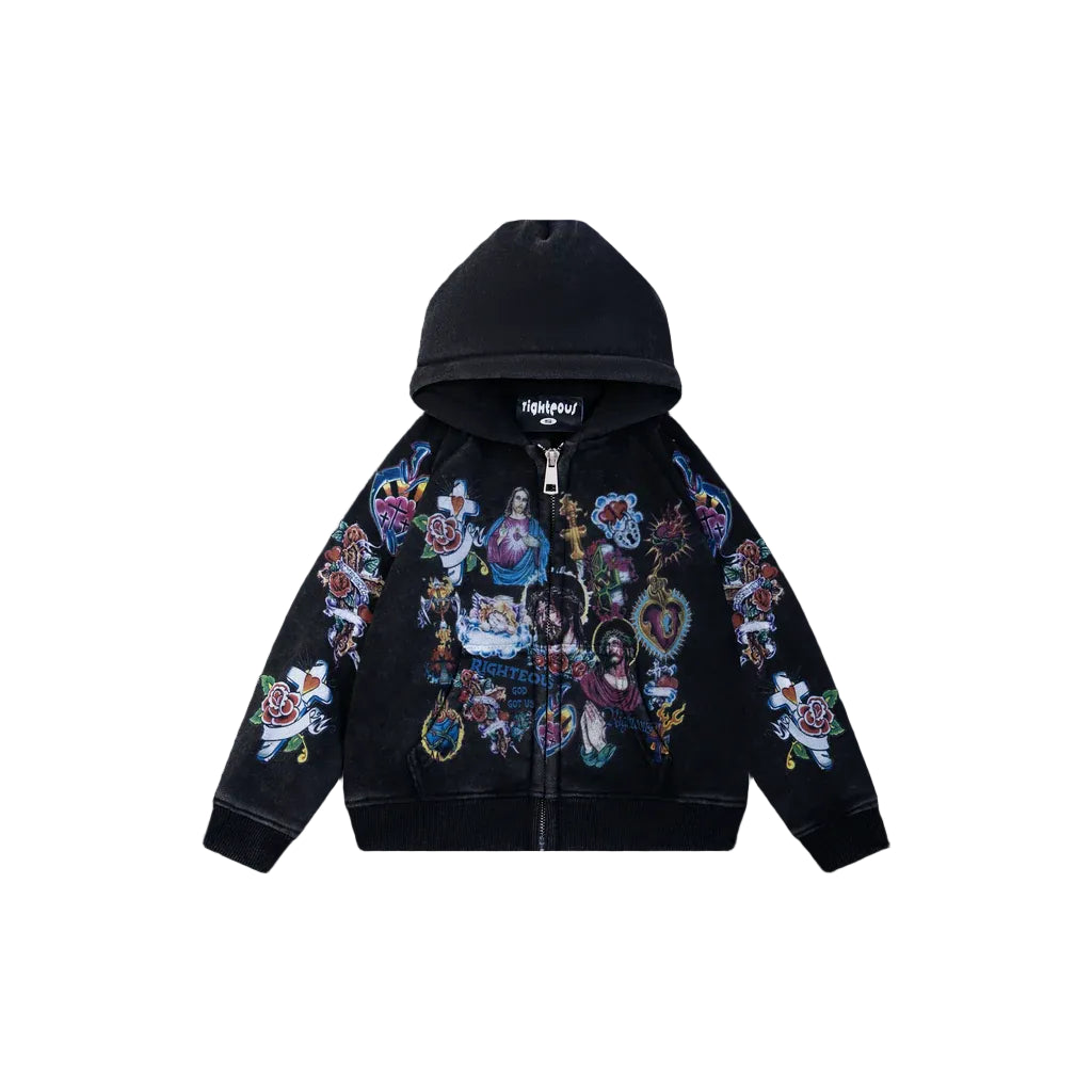 Righteous Kids "Risen King" Cropped Zip (Black)