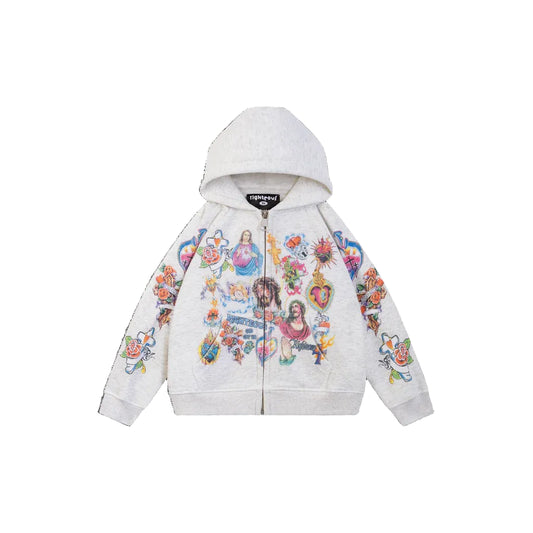Kids "Risen King" Cropped Zip (Grey)