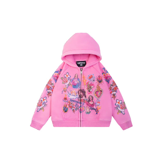 Kids "Risen King" Cropped Zip (Pink)