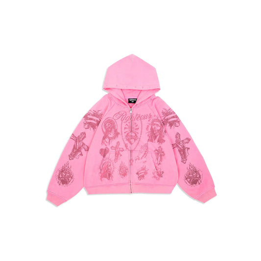 We Are Righteous "Tatted Believer" Zip Up - Pink