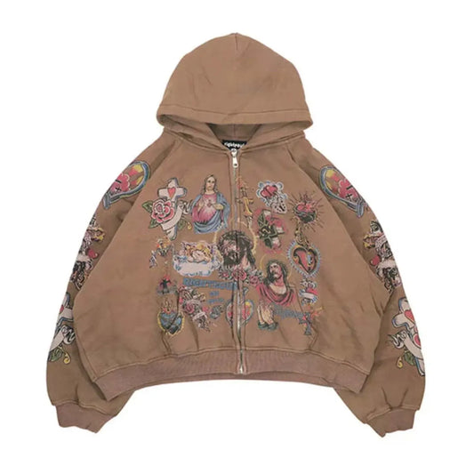 Righteous Risen King Zip Up Hoodie Brown
