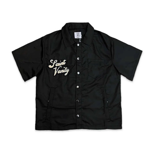 Saint Vanity Nylon Button Up Tee Black - Sz L