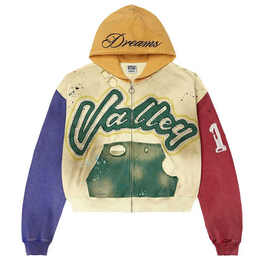 Vale Forever Collage Zip Up Hoodie Cream