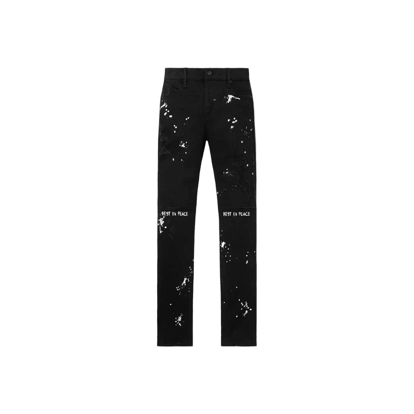 RTA Bryant Black Rest in Peace RIP Paint Splatter Jeans