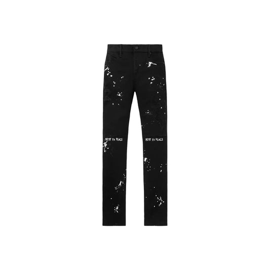 RTA Bryant Black Rest in Peace RIP Paint Splatter Jeans